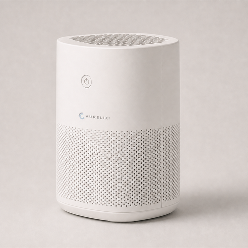 Aurelixi Aeris Mini compact air purifier with integrated Aurelixi logo