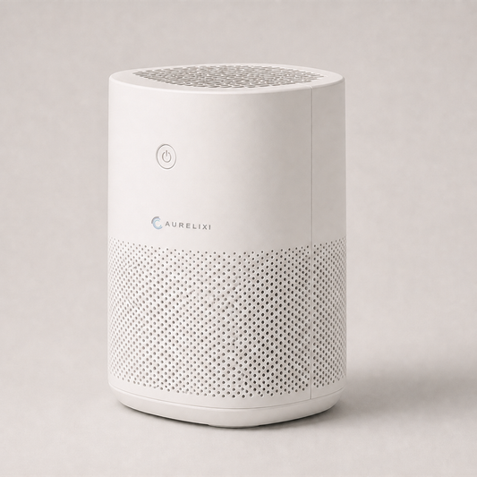 Aurelixi Aeris Mini compact air purifier with integrated Aurelixi logo