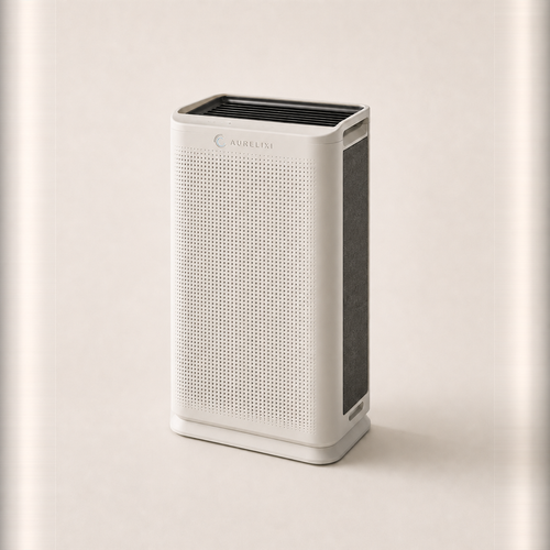 Aurelixi Aeris Home smart air purifier with integrated Aurelixi logo