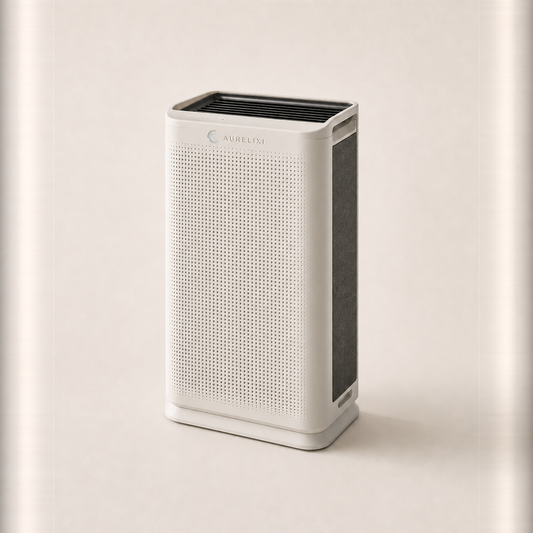 Aurelixi Aeris Home smart air purifier with integrated Aurelixi logo