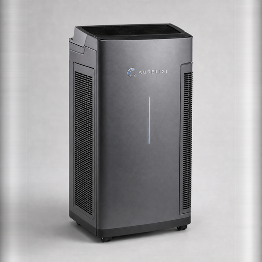Aurelixi Aeris Max large room air purifier with integrated Aurelixi logo